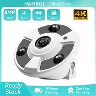 Hamrol 4K 8MP 1.7MM Fisheye Lens Face Detection H.265 5MP 4MP HD IP Camera 48V PoE Video Surveillanc