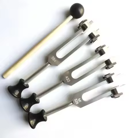 Silver 256Hz 432Hz 384Hz 528Hz Tuning Fork Aluminum Alloy Chakras Therapy Tuning Forks with Base Sch