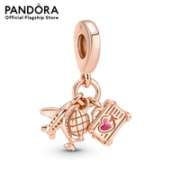 Pandora Airplane Globe & Suitcase Triple Dangle Charm 14k rose gold plating