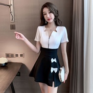 Professional Beautician Uniform Solid Color Hotel Receptionist Thin Pink Grace Short Sleeved Dress S