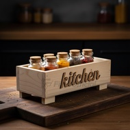 Spice Box With Attractive Design Onion Rack Aesthetic Oil Bottle Holder Hard Wood 30cm x 11.5cm