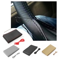 Sarung Stereng Kereta DIY 38cm daripada Fiber dengan Jahitan Jarum pada Stereng, Anti-Gelincir, Akse