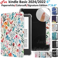 For Kindle Paperwhite 12th 11th Generation 6.8" 7" E-book Flip Cover Patterned Soft TPU Cover For Ki