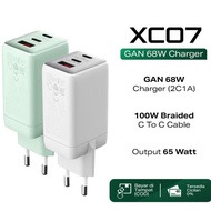 Infinix Charger Kit XC07 - Gan 68W Charger - 2C1A - 100W Braided C to C Cable - Output 65W Official 