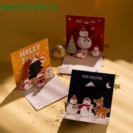 SWEETJOHN Merry Christmas 3D Cards, Handwriting Invitation Christmas Pop-Up Cards, Cute Folding Christmas Tree Thank You New Year Greeting Cards Christmas Gift