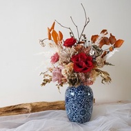 【竒花】古典青花瓷不凋乾燥花瓶 生日禮物 開幕盆 新居落成