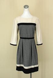 貞新二手衣 IRIS Girls 艾莉絲 灰色千鳥紋圓領長袖羊毛洋裝XL號(38518)