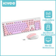 KIVEE คีย์บอร์ดและเมาส์ไร้สาย USB 2.4GHZ รับประกัน 1ปี ชุดคีย์บอร์ดไร้สาย Wireless Combo Keyboard + 