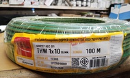 สายไฟทองแดง เบอร์10 IEC01 THW 1 x 10 ตร.มม. thaiunion ยาว 100 เมตร สีเขียวคาดเหลือง