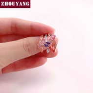 ZHOUYANG Ring For Women Elegant Style 3 Color CZ Crystal Hollow Out Rose Gold Sliver Color Engagemen