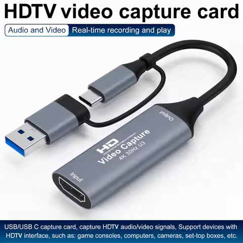 2 in 1 USB 3.0 Video Capture Card 4K HDMI-compatible to USB 2.0 Type-C Game Grabber Record For Switc