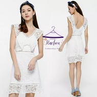 PUTIH Love, BONITO~Women's Dress Lace Brocade White Ruffle Frill Ilyas Lace Cascade Dress in White