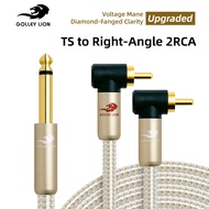 GOLLEY LION Right-Angle 1/4 "ถึง2เสียง RCA6.35Mm TS เพื่อดูเอิ้ล RCA Y Splitter ทอง