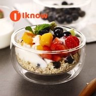 I know 350ml Heat-Resistant Double-Layer Glass Bowl Home Fruit Salad Yogurt Dessert Small Soup Bowl