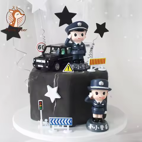 Police Cake Toppers Policewoman Male policeman Plane handcuffs Call machine Decoration Happy Birthda
