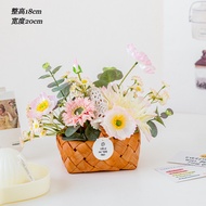 Fake Flowers with Basket Vase Artificial Flower in Vase Faux Flower Arrangement for Home Office Deco