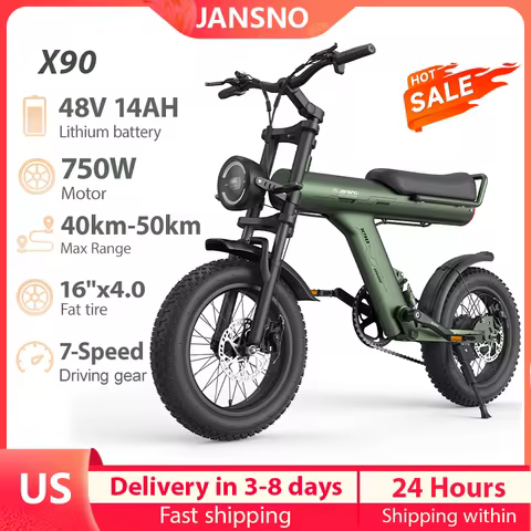 Electric Bicycle JANSNO X90 New Adults 750/250W Motor 48V14AH Lithium Battery Fat Tire 16"*4 Mountai