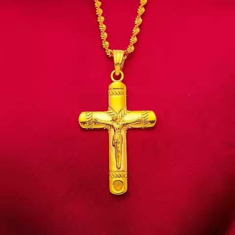 9999 24K genuine gold classic men's and women's dominant cross necklace men's and women's chain cros