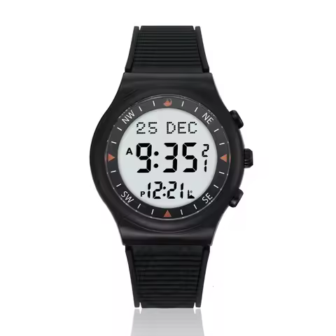 Prayer Clock with Qiblah Compass SHURQ ALFAJR Adhan Time Watch for Muslim Support Arabic English Lan