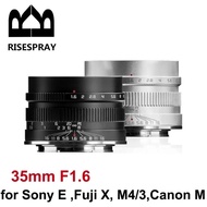 RISESPRAY 35mm F1.6 Prime Lens Manual Focus APS-C Mirrorless Camera Lens for Sony E Fuji X M4/3 Canon EF-M Mount Cameras