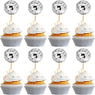8Pcs Disco Ball Cupcake Toppers, Disco Ball Cupcake Picks, Disco Ball Cake Toppers Disco Theme Cake 