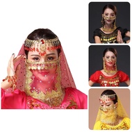 DO Women Belly Dance Face Veil Half Face Veil Belly Dance Tribal Face Veil with Coins Halloween Cost