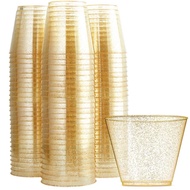 Disposable Gold Glitter 9OZ Plastic Cups Clear Plastic Tumblers Wedding Thanksgiving Christmas Party