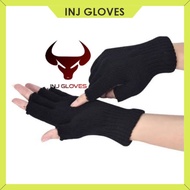 [INJ GLOVES] KNITTED HALF FINGER GLOVES BLACK SHORT KNITTED GLOVES BLACK LONG KNITTED GLOVES BLACK K