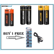 【FREE CABLE AND CR2032 Cell Lithium Battery】Beston 2pcs 1.5V AA & AAA Rechargeable Micro USB Chargin