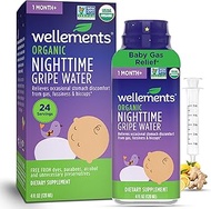 Wellements Organic Nighttime Gripe Water, 4 Fl Oz, Eases Baby's Stomach Discomfort, Free from Dyes,