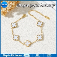 18K Gold Four Leaf Clover Bracelet Necklace Set 5 Clover Charm Titanium Steel Plated White Jewelry
