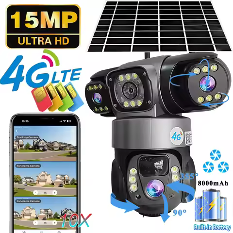 V380 Pro 3 Lens IP Solar Camera HD 15 MP Outdoor Waterproof CCTV Night Vision Two-Way Audio Camera M