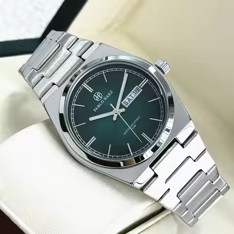 PABLO RAEZ Steel Man Watch 2026 New Gradient Green Dial Butterfly Clasp Dual Calendar P36