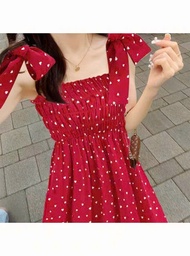 Đầm maxi mango in lụa họa tiết trái tim – Dáng dài dây nơ vai xinh xắn nữ tính