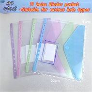 A4 Ring Binder Pockets 4PCS File Bag Loose Leaf Bag for 2/3/4/5 Ring Binder Transparent Binder Pouch