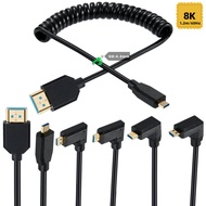 Spring Coiled Micro HDMI Male to HDMI Male Cable, 1.2 meters, 8K@60Hz 4K@120Hz, 90 Degree Micro HDMI