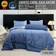 G9 1800Tc Silk Bedsheet Super King 5in1+Comforter Set Cadar Plain Lembut & Sejuk Fitted Bedsheet