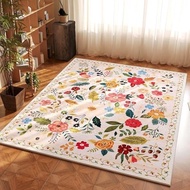 Area Rugs for Living Room, Boho Floral Faux Wool Carpet Soft Low Pile Washable Non Slip Rug for Bedr