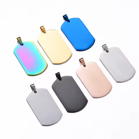 10pcs Wholesale Stainless Steel Military Army Style ID Blank Dog Tags Pendant Rectangle Necklace Jew