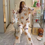 Women's cotton pajamas, women's long-chest cushion pajamas set, summer long-sleeved women's home cot