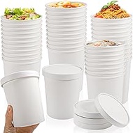 Bgtecho 50 Pack Paper Soup Containers with Vented Lid,32 Oz Disposable Kraft Paper Food Cups,To Go H