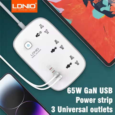 LDNIO GaN Universal Surge Protector With 65W USB C Fast Charger PPS PD Extension Socket Power Strip 