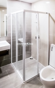 ชาวเวอร์คิงฉากกั้นอาบน้ำ DIY Shower-in-a-Box Series รุ่น SN02 บานเลื่อนเข้ามุมแบบมีเฟรมสีขาว/ดำ ขนาดสั่งตัด 90x90x180-120x120x180ซม กระจกนิรภัยเทมเปอร์มอก.4มม