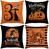 4pcs Halloween Pumpkin Cat Witch Hat Striped Cushion Cover For Home Sofa Bed 45x45cm Throw Pillow Ca