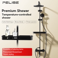 Pelise 3 In 1 Stainless Steel Shower Head Bathroom Shower Set Black Rainfall Shower Faucet Set