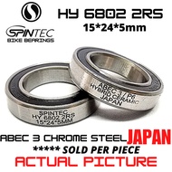 SPINTEC HY 6802 2RS Japan Hybrid Ceramic Rubber Sealed Bearings for Bike Hubs