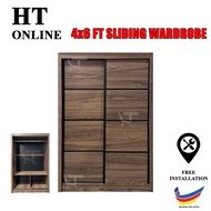 HT ONLINE 4FT Sliding Door Wardrobe Storage Cabinet Bedroom Furniture Clothes Cabinet Rack