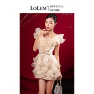LOLEM DO215 bodycon dress with vertical ruffles design in fine tafta fabric mixed with organza