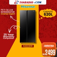 【PROMO MID SALE】Hisense Peti Sejuk 620L Inverter Glass Black Door Side By Side Fridge Refrigerator 冰