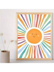 1 件水彩太陽海報,太陽遊戲室裝飾,水彩兒童房版畫帆布畫,兒童房牆壁藝術圖片,太陽牆藝術,女孩房間裝飾,無框